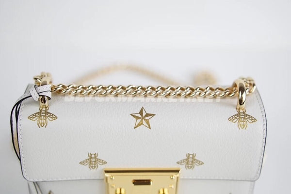 Padlock Bee Star Small Shoulder Bag in White Leather