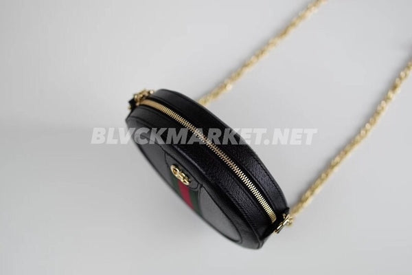Ophidia Mini GG Round Shoulder Bag in Black Leather