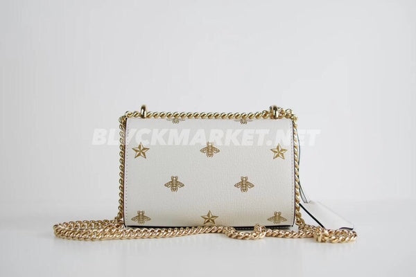 Padlock Bee Star Small Shoulder Bag in White Leather